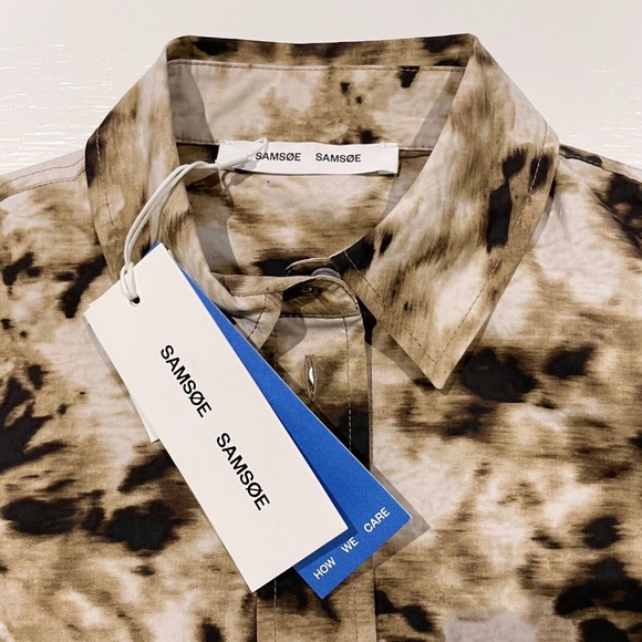 New SAMSOE SAMSOE Oversized Sleeveless Button Down Shirt Camo Clay Size XXS - Picture 15 of 16